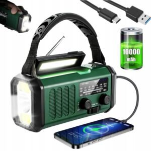 Radio awaryjne solarne 10000 mAh AM/FM/WB z latarką, SOS i powerbankiem
